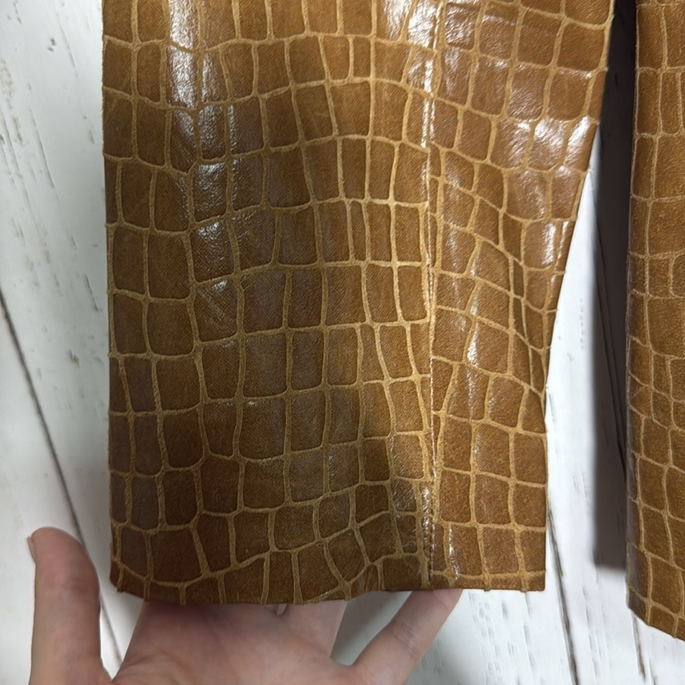 Dialogue Crocodile Leather Printed Brown Leather Button Blazer Jacket Small - Picture 3 of 4